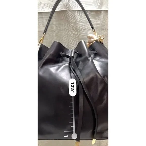 NWT Viola Castellani smooth black leather bucket bag - Picture 11 of 12